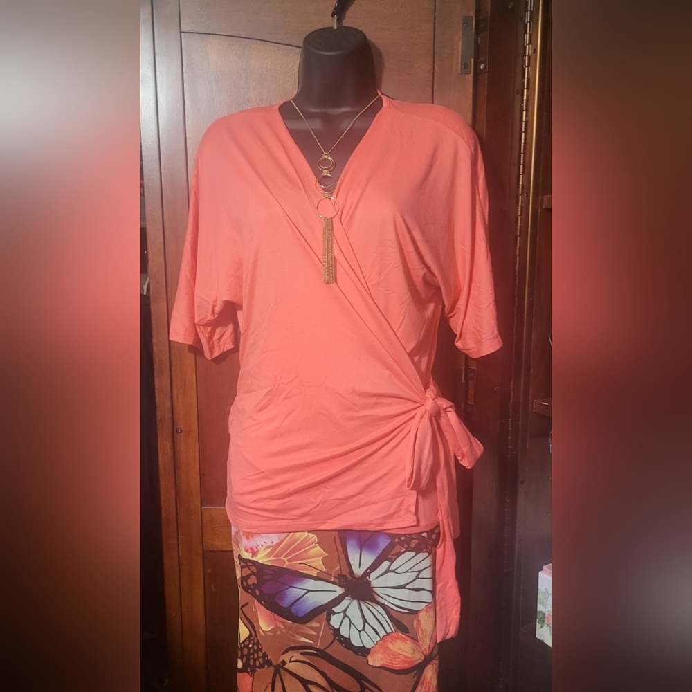 Doublju Coral Wrap Tunic Blouse